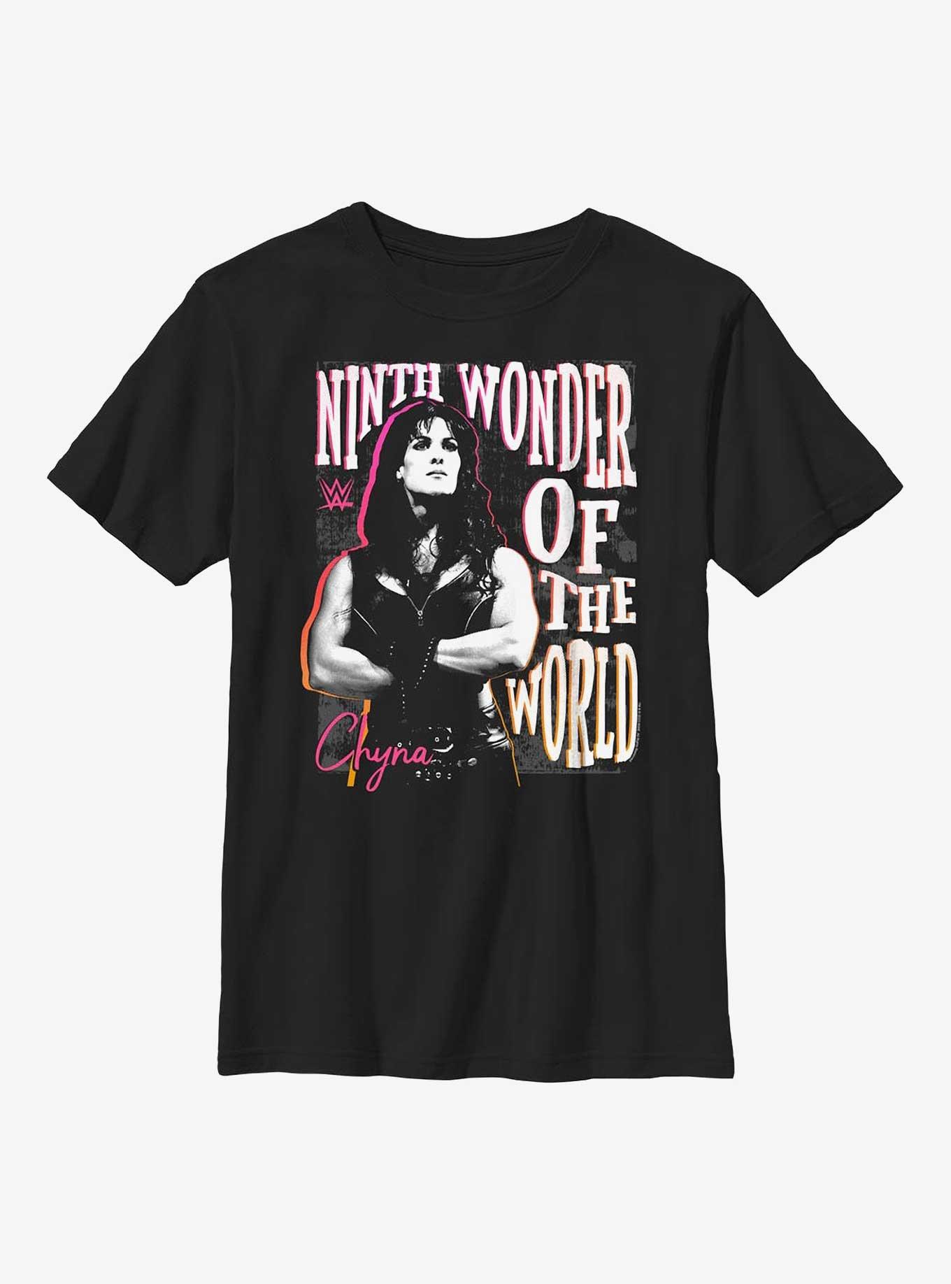 WWE Chyna Ninth Wonder Of The World Text Wrap Youth T-Shirt, BLACK, hi-res