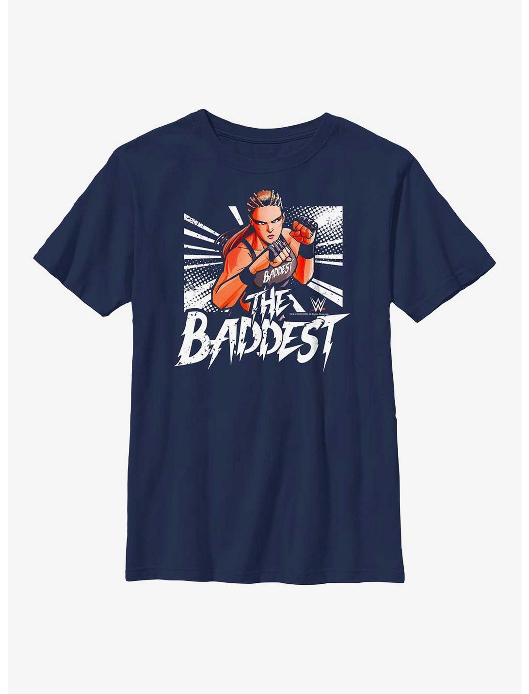 WWE Ronda Rousey The Baddest Comic Book Style Youth T-Shirt, NAVY, hi-res