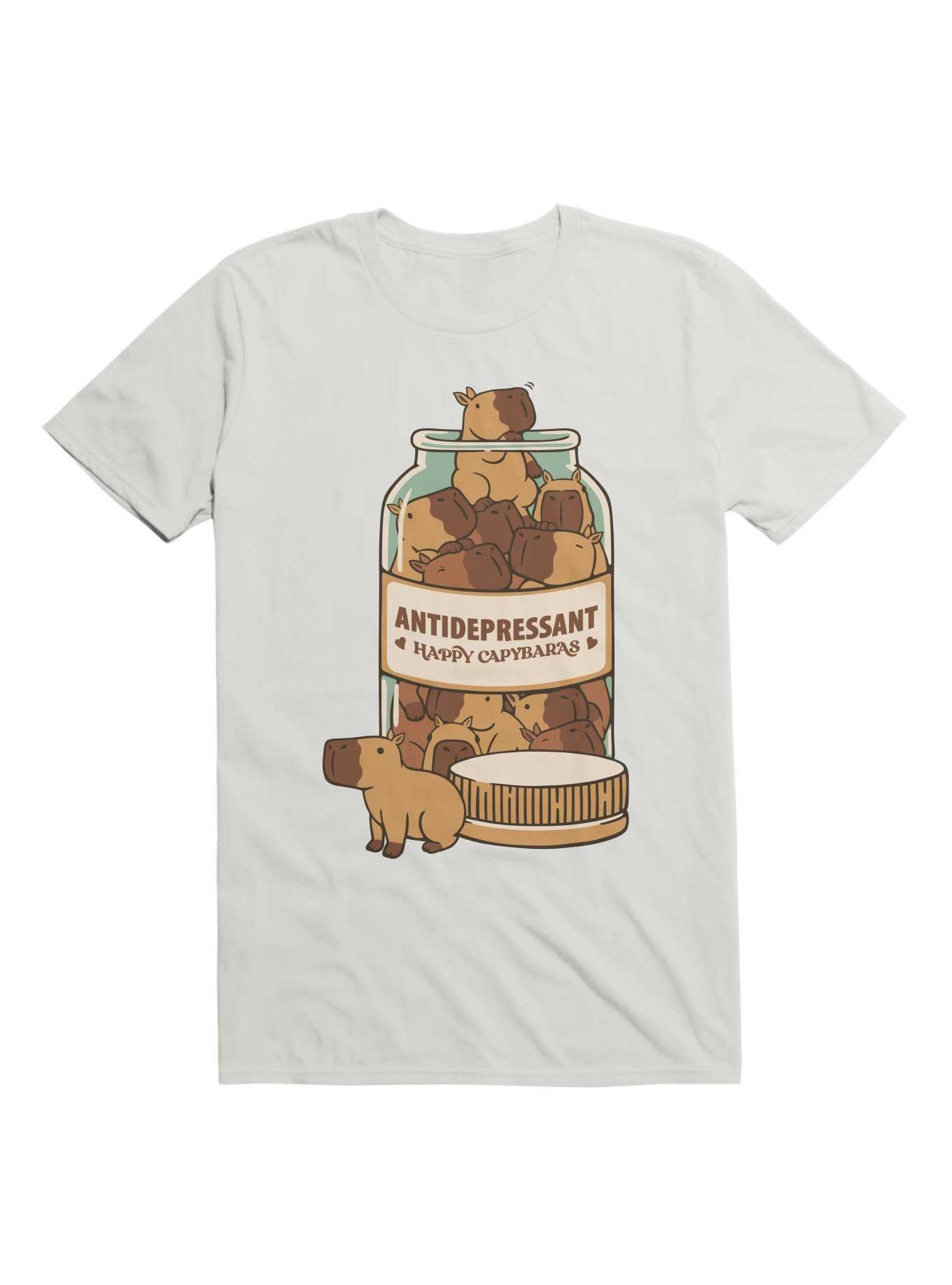 Antidepressant Happy Capybara T-Shirt, WHITE, hi-res