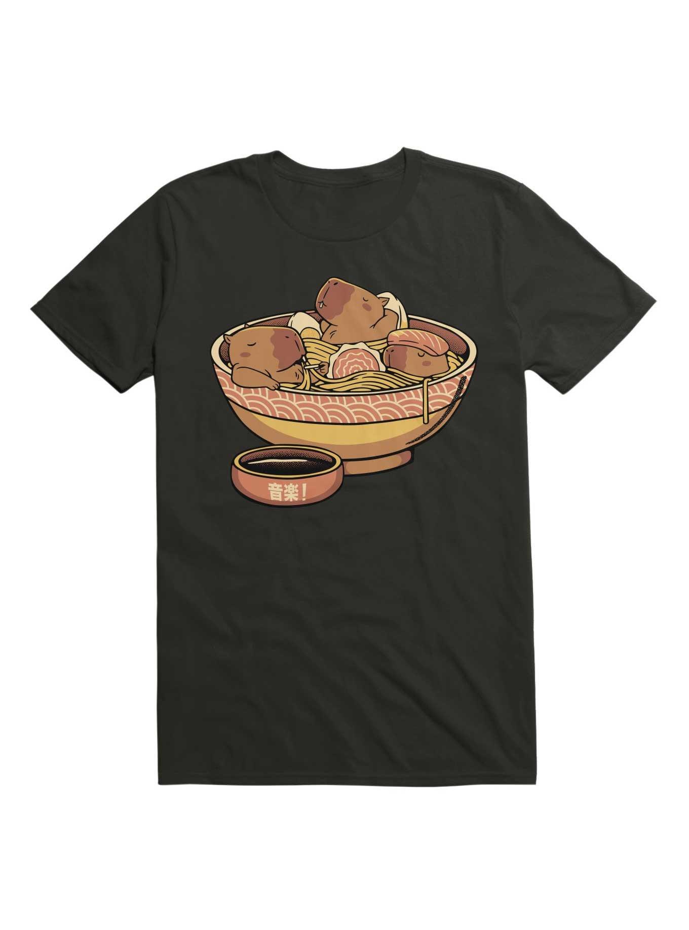 Capybara Cute Ramen T-Shirt, BLACK, hi-res