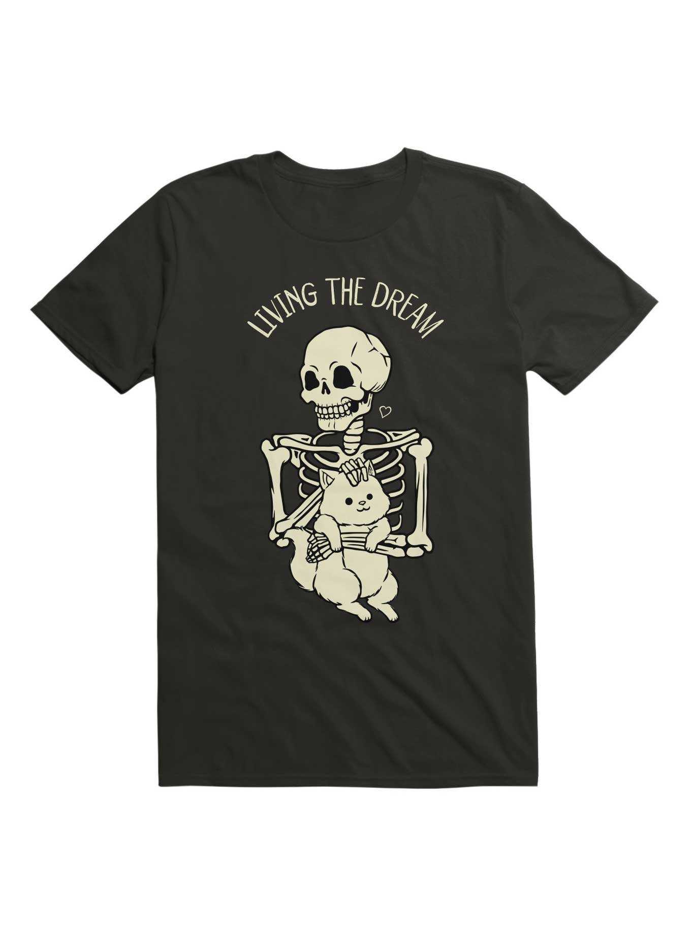 Living The Dream Skeleton Cat T-Shirt, , hi-res