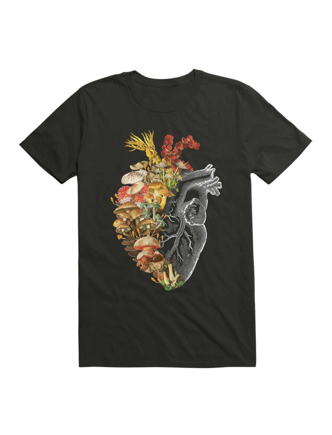 Mushroom Heart Vintage Nature T-Shirt, BLACK, hi-res
