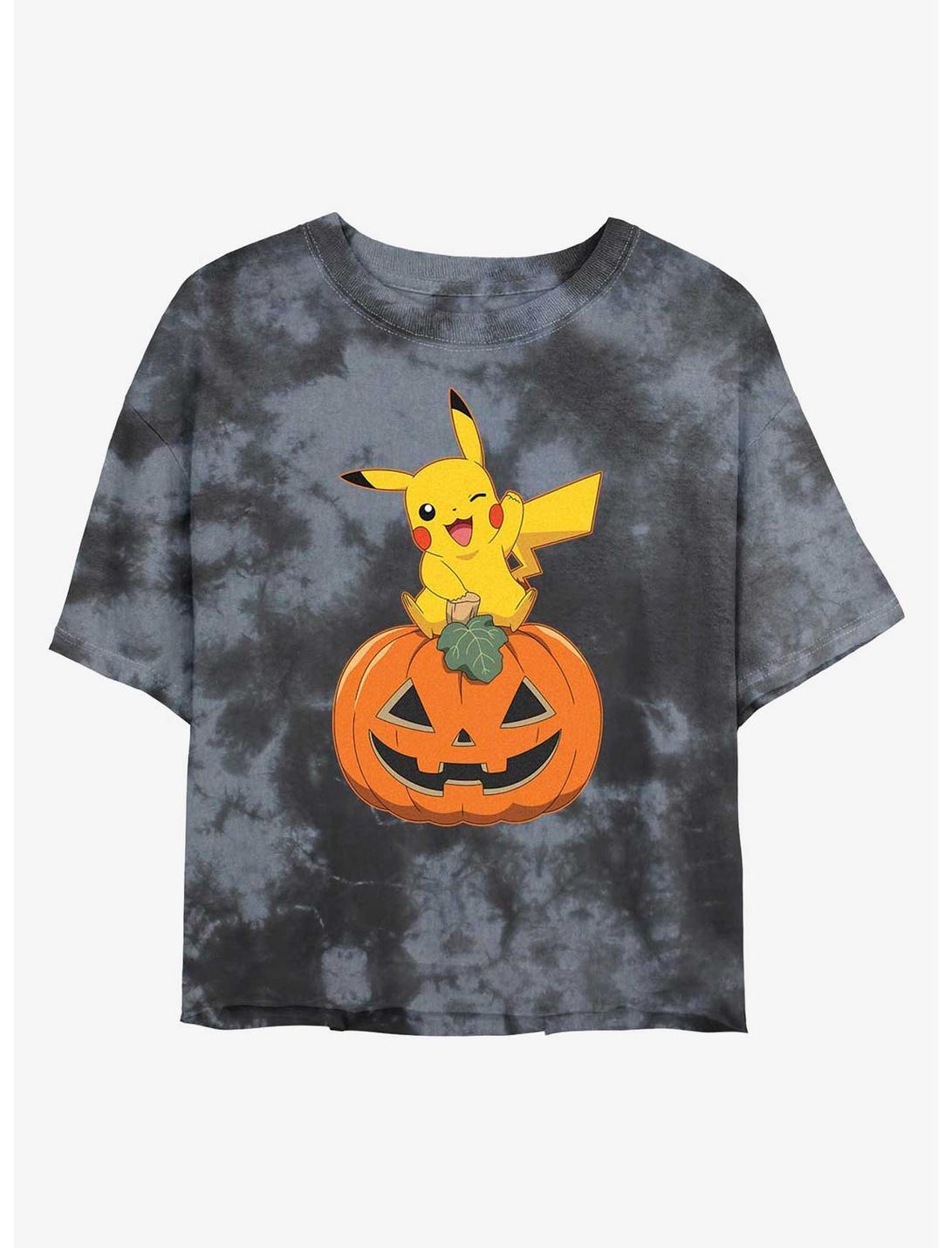 Pokemon Pikachu Pumpkin Girls Tye-Die Crop T-Shirt, BLKCHAR, hi-res