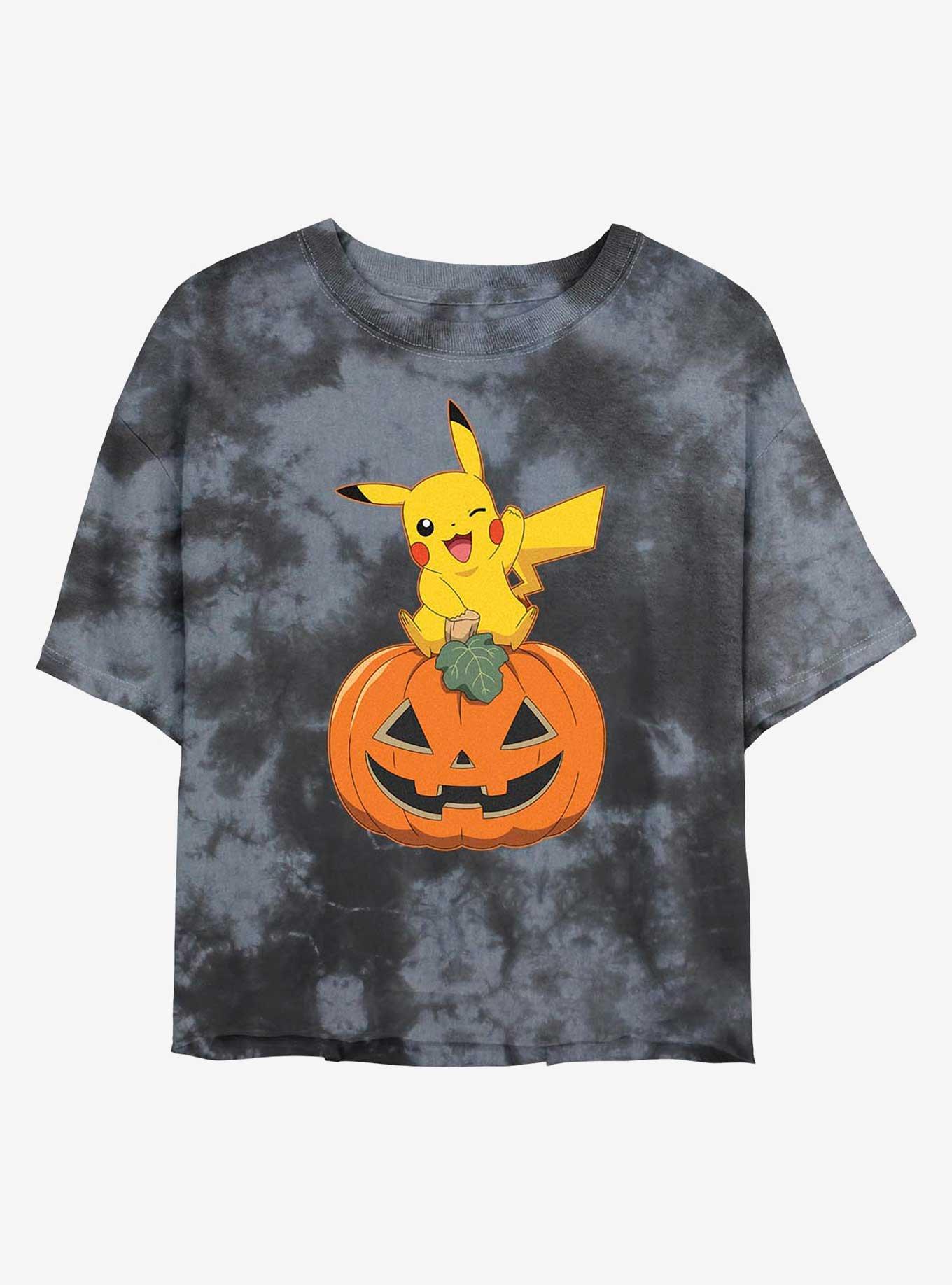 Pokemon Pikachu Pumpkin Girls Tye-Die Crop T-Shirt, BLKCHAR, hi-res