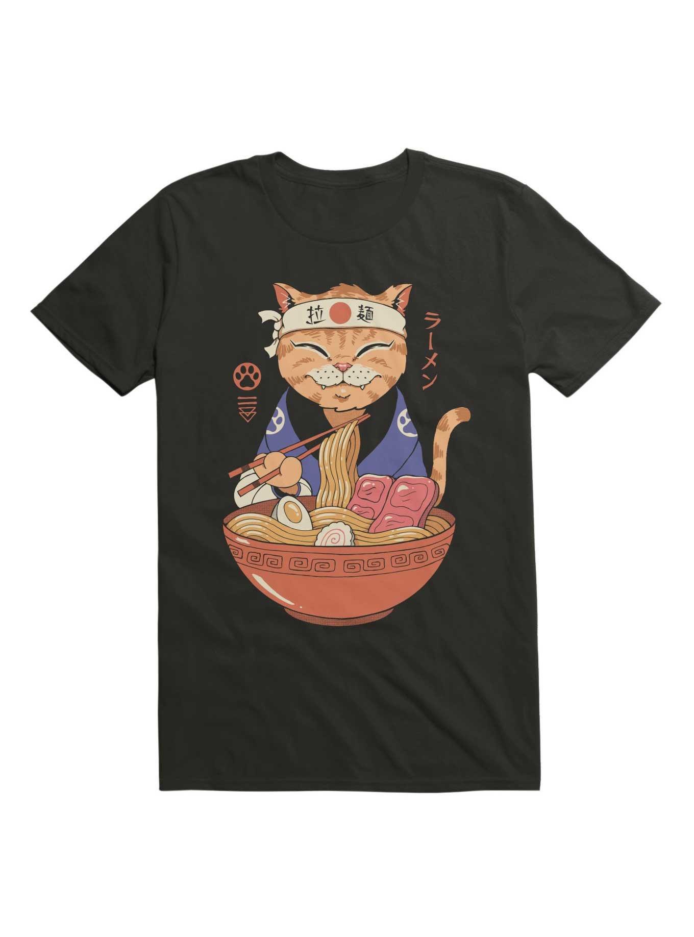 Neko Ramen Lover Cat T-Shirt, BLACK, hi-res