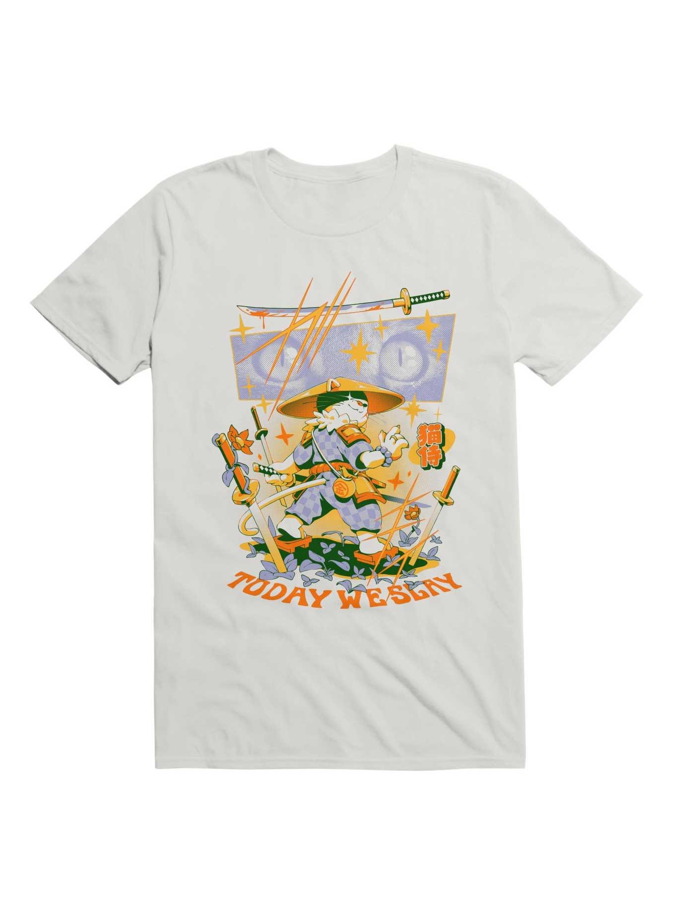 Today We Slay Samurai Cat T-Shirt, WHITE, hi-res