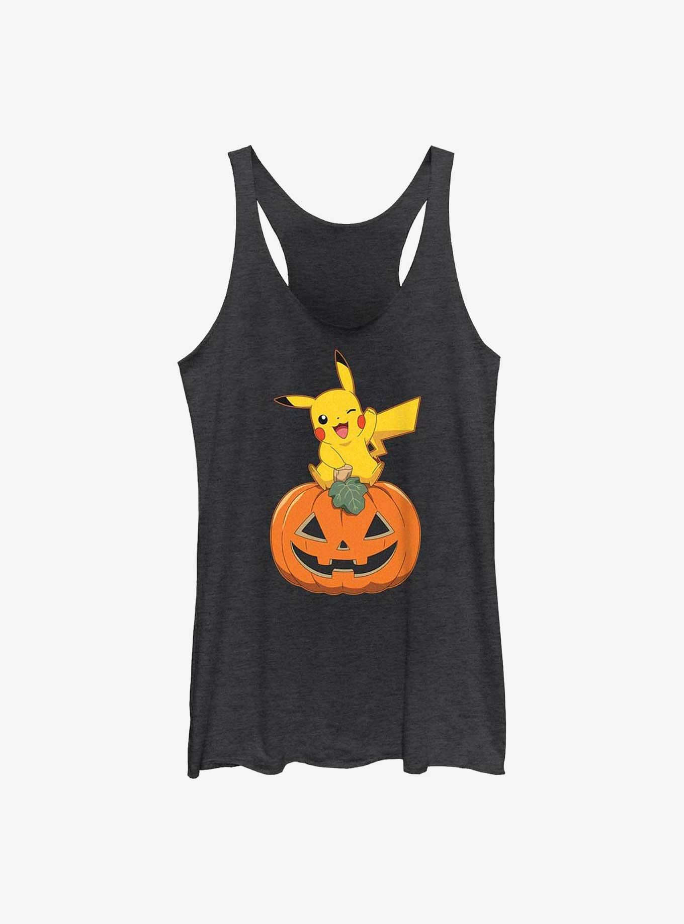 Pokemon Pikachu Pumpkin Girls Raw Edge Tank, BLK HTR, hi-res