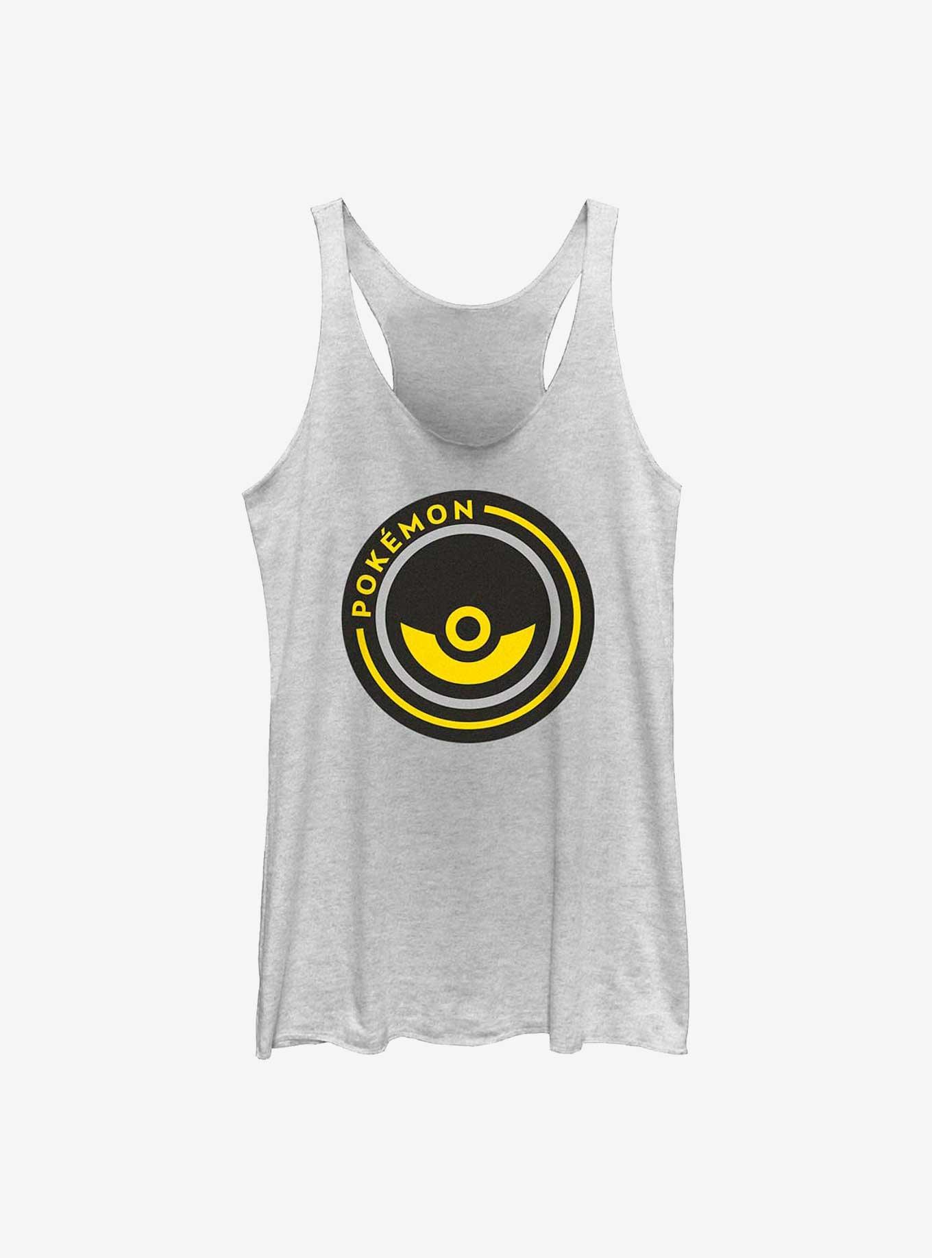 Pokemon Pokeball Circle Badge Girls Raw Edge Tank, WHITE HTR, hi-res