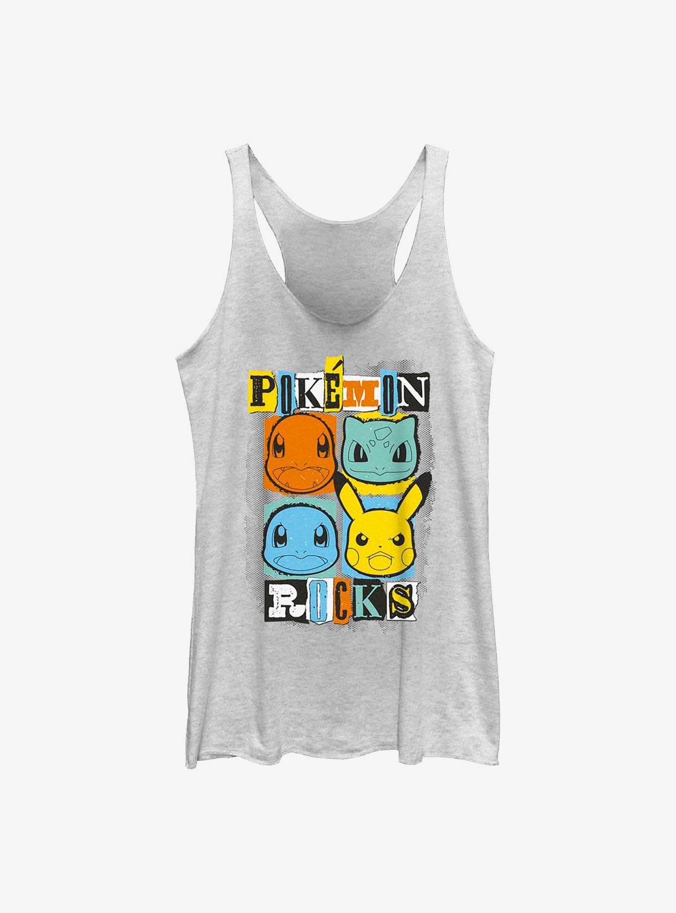 Pokemon Starters Rocks Girls Raw Edge Tank, WHITE HTR, hi-res