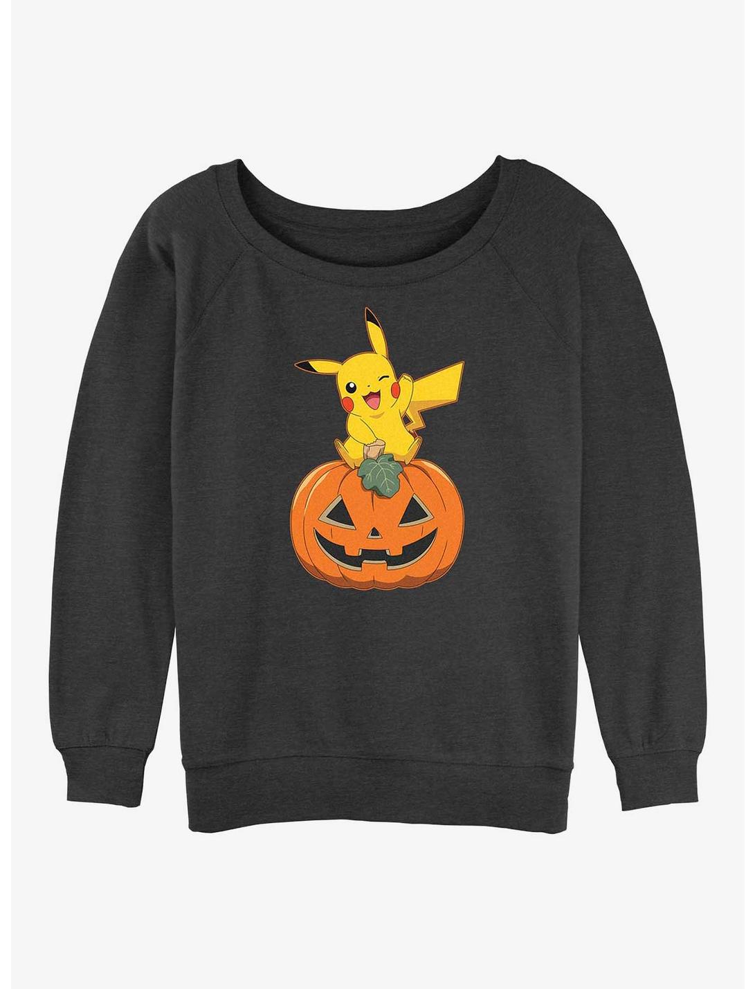 Pokemon Pikachu Pumpkin Girls Slouchy Sweatshirt, CHAR HTR, hi-res
