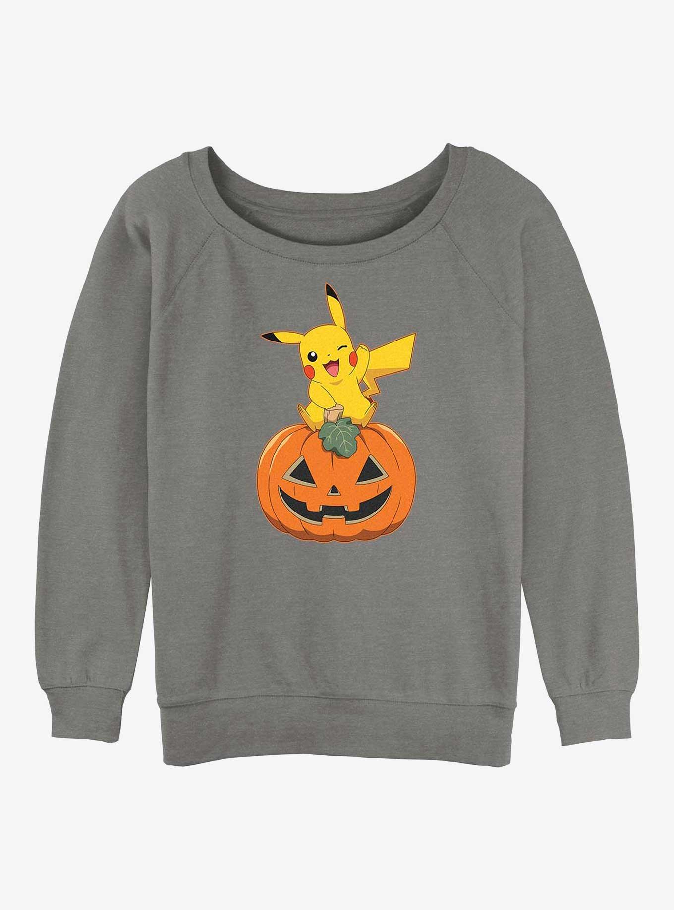 Pokemon Pikachu Pumpkin Girls Slouchy Sweatshirt, GRAY HTR, hi-res