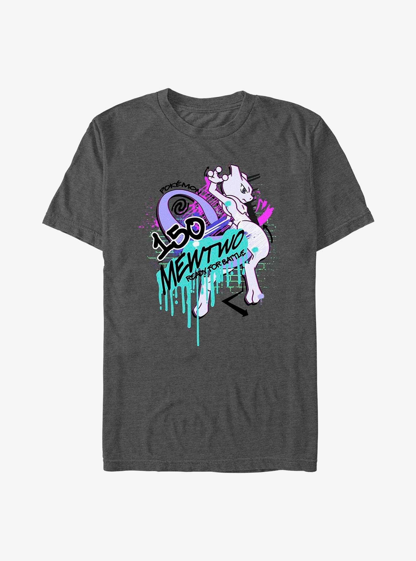 Pokemon Mewtwo Ready For Battle Graffiti T-Shirt, CHAR HTR, hi-res