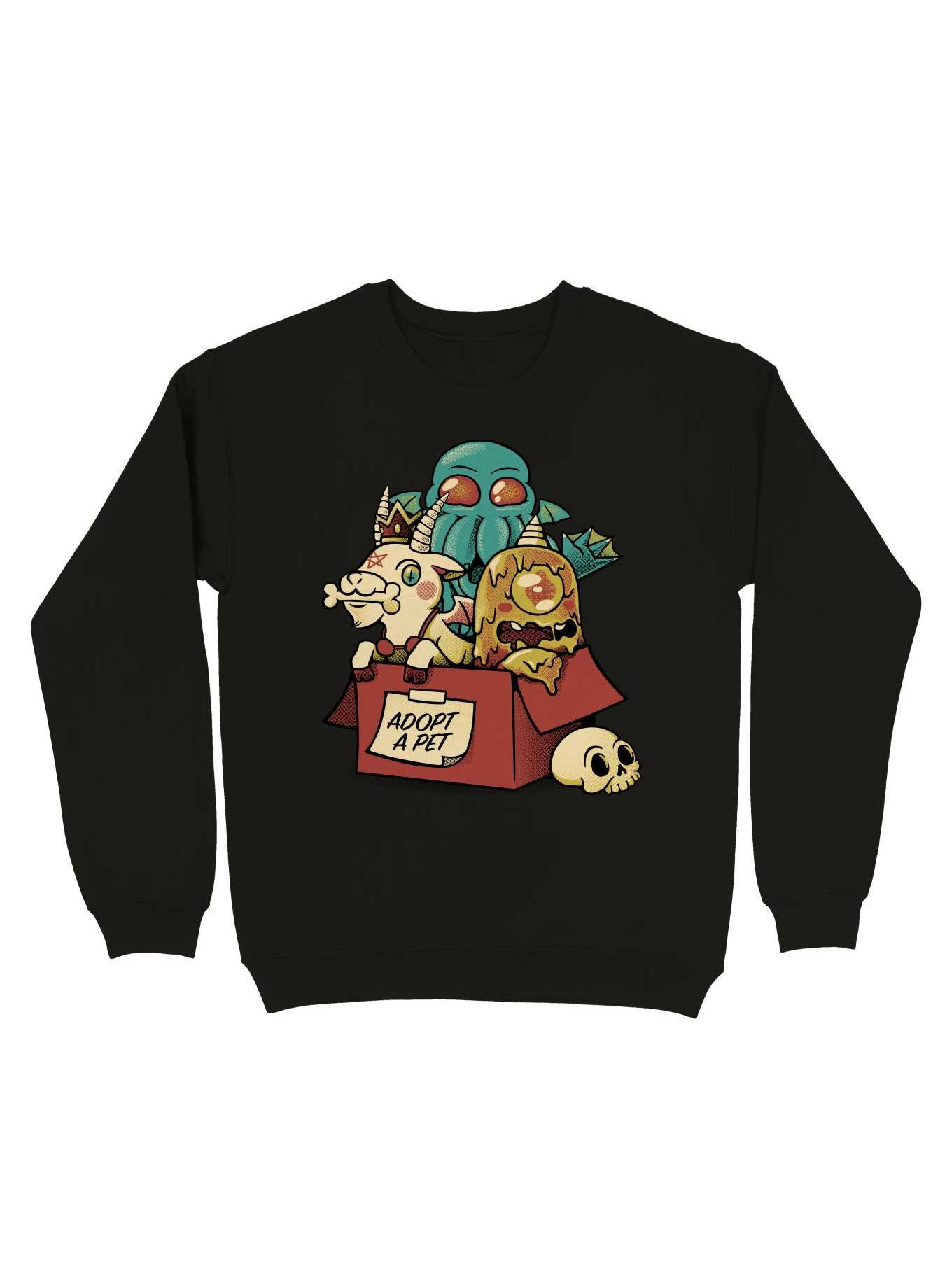 Adopt a Pet Monster Kawaii Sweatshirt, BLACK, hi-res