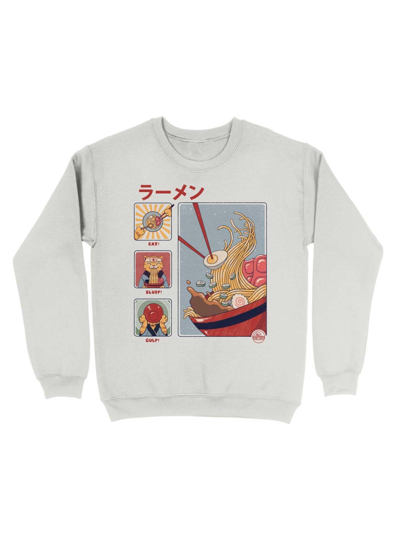 How To Eat Ramen Cat Sweatshirt, WHITE, hi-res