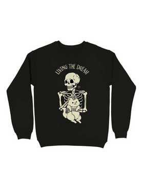 Living The Dream Skeleton Cat Sweatshirt, , hi-res