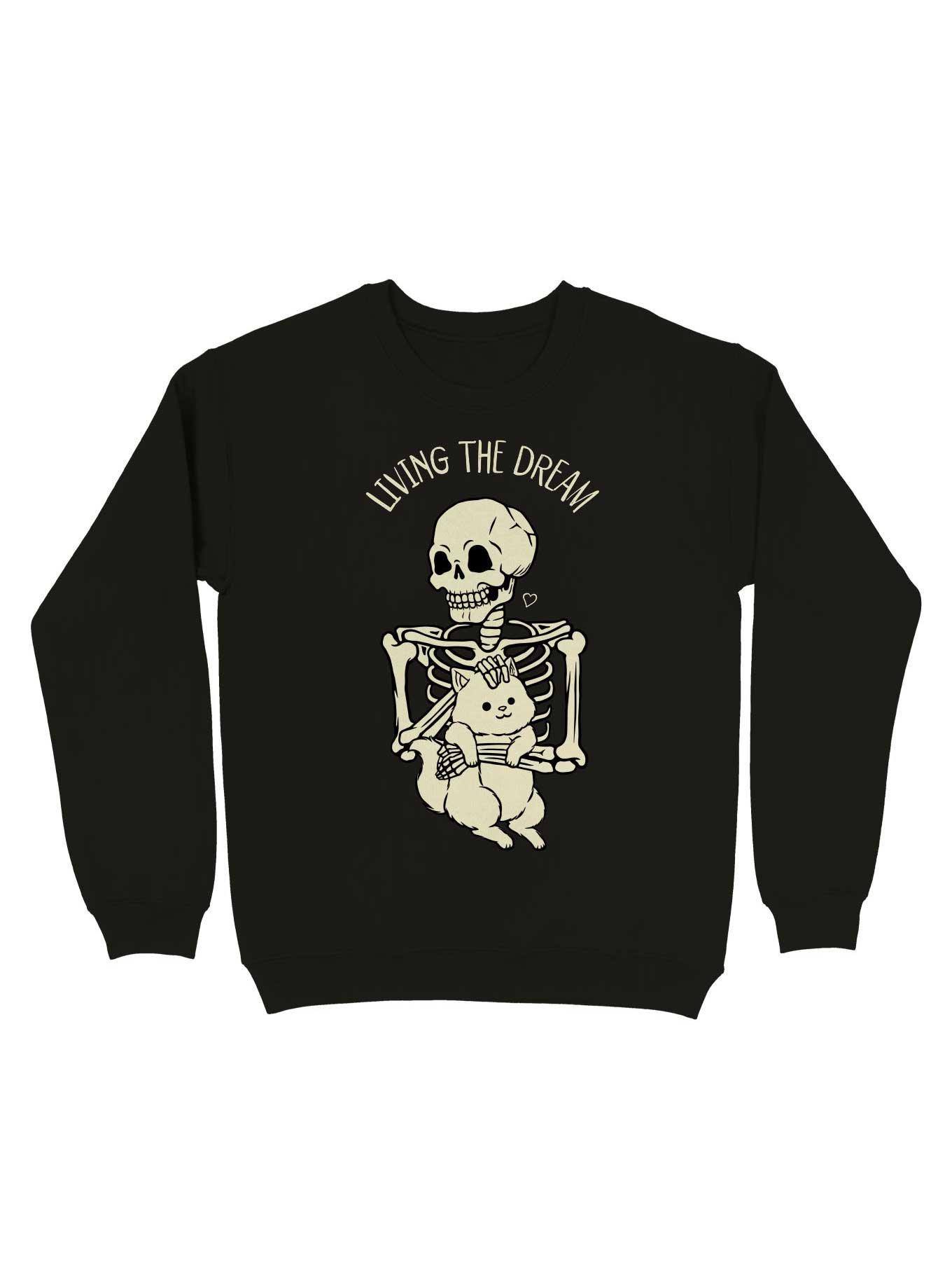 Living The Dream Skeleton Cat Sweatshirt, , hi-res