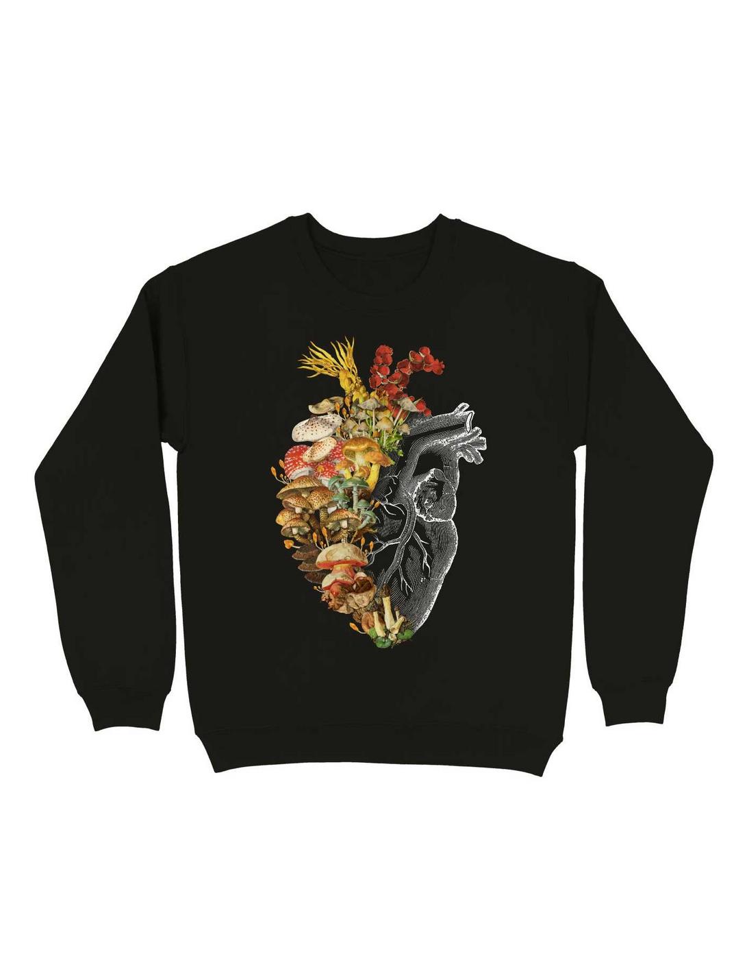Mushroom Heart Vintage Nature Sweatshirt, BLACK, hi-res