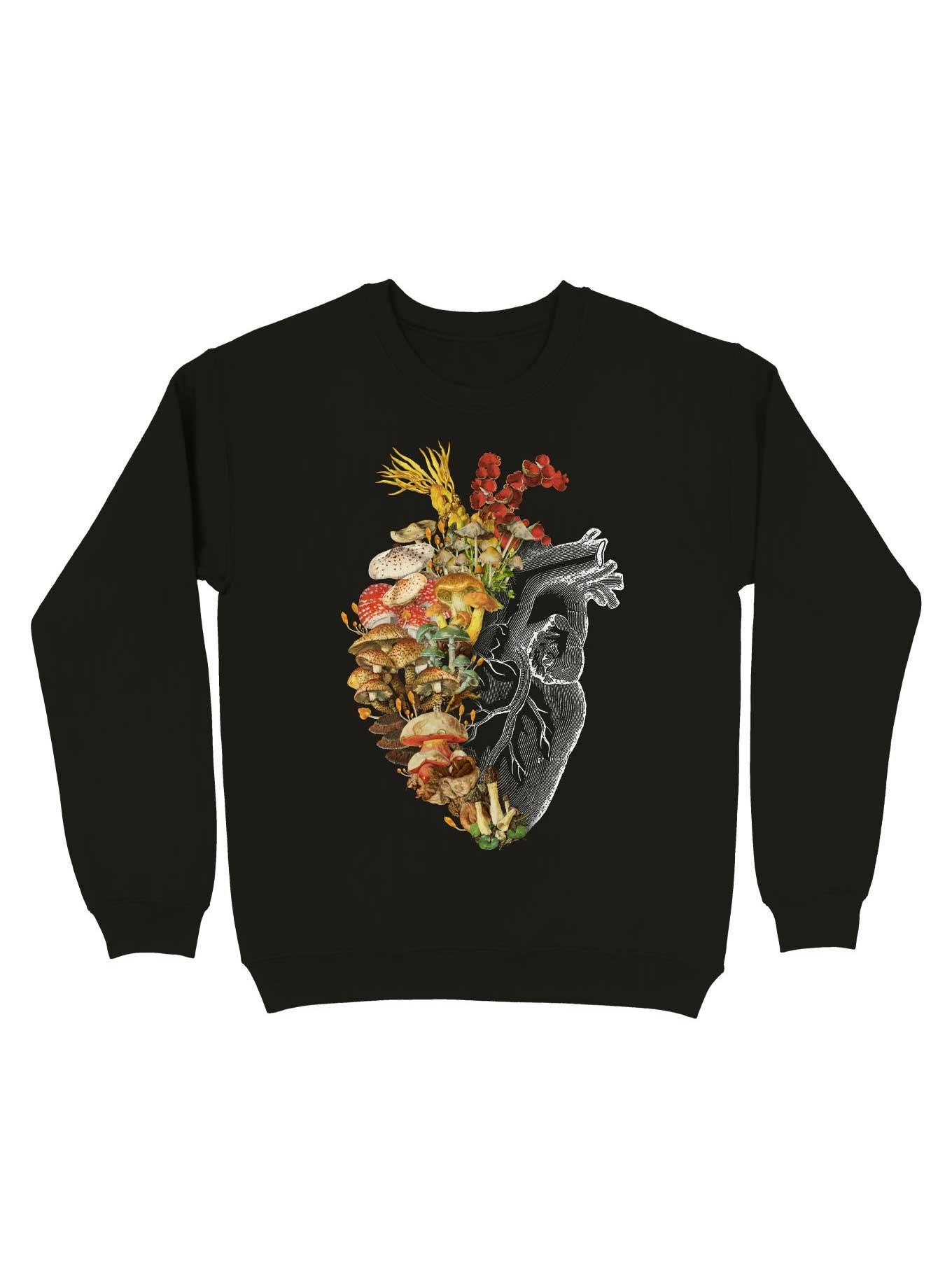 Mushroom Heart Vintage Nature Sweatshirt, BLACK, hi-res