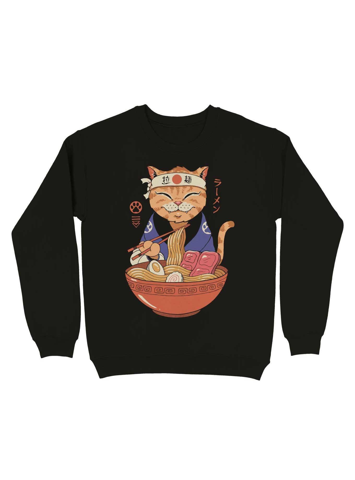 Neko Ramen Lover Cat Sweatshirt, BLACK, hi-res