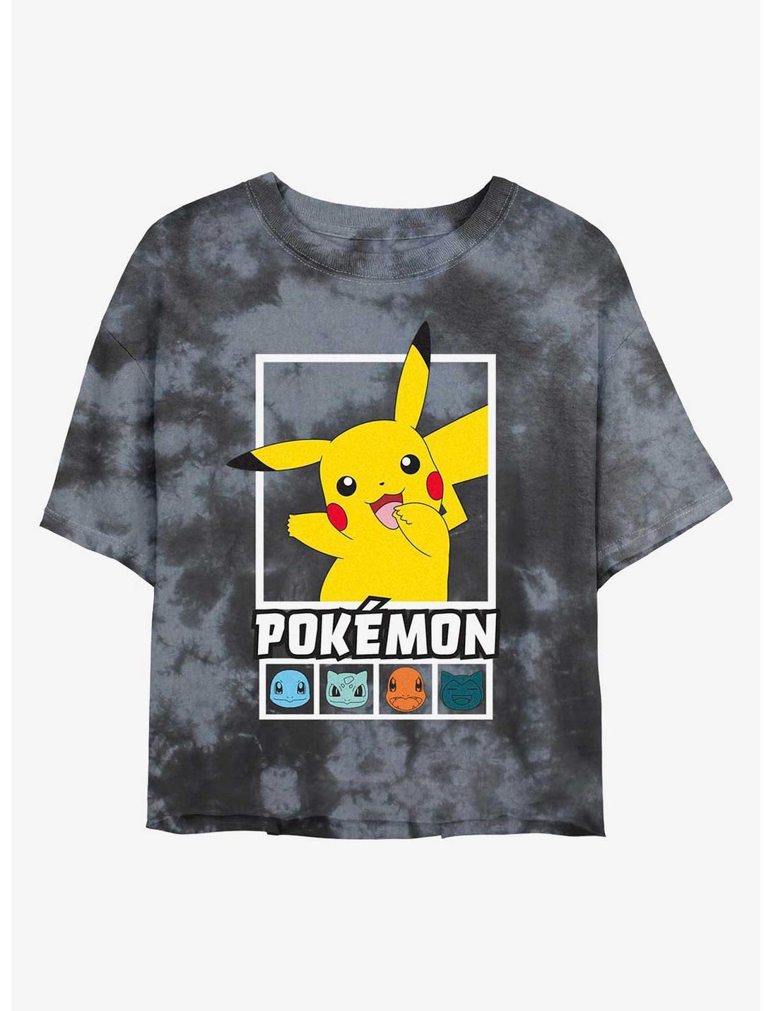 Pokemon Squares Team Womens Tie-Dye Crop T-Shirt, BLKCHAR, hi-res