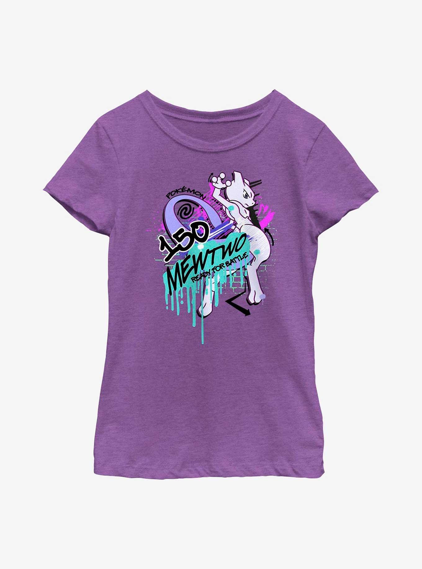 Pokemon Mewtwo Ready For Battle Graffiti Youth Girls T-Shirt, , hi-res