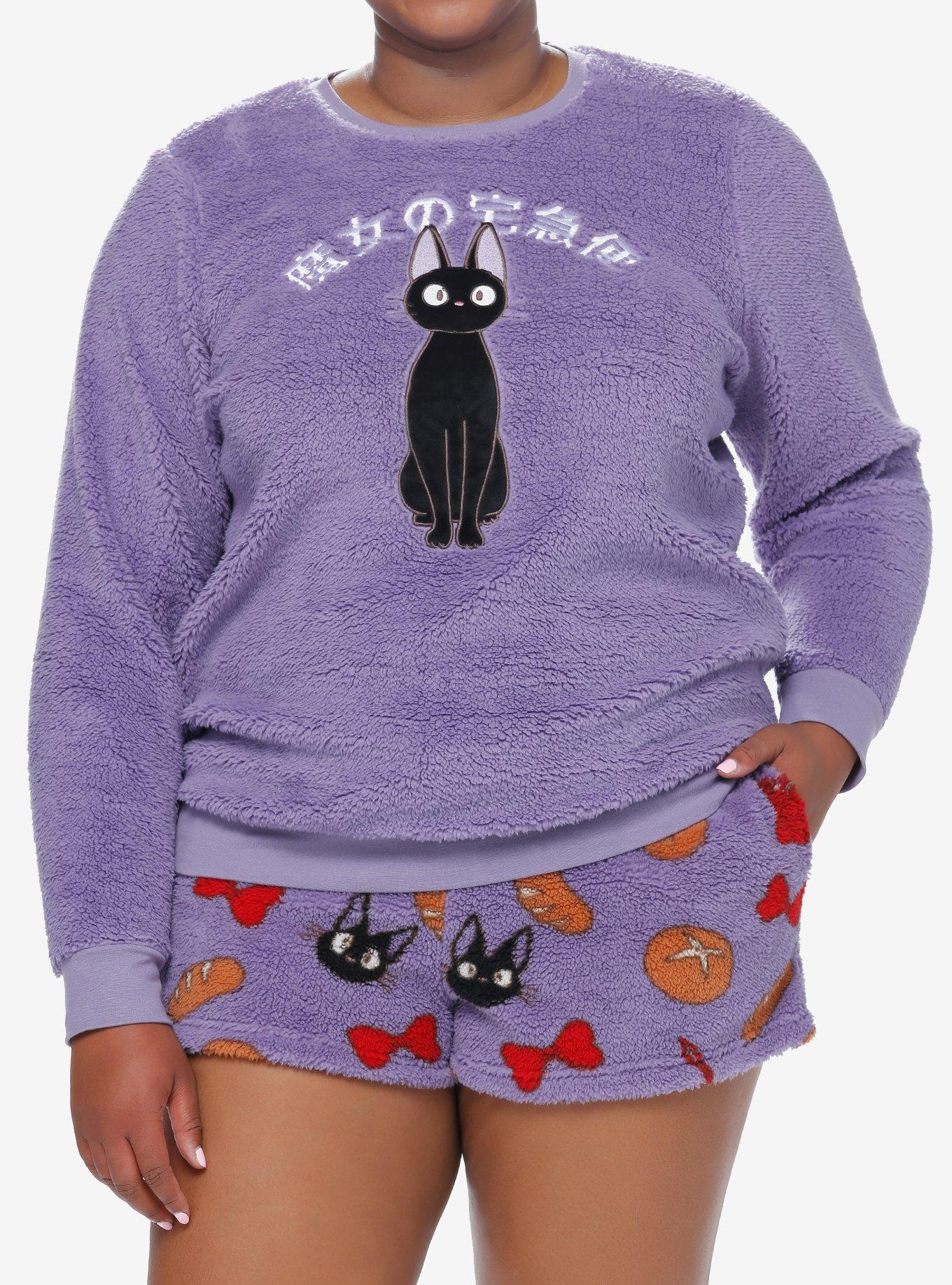 Studio Ghibli Kiki's Delivery Service Jiji Girls Fuzzy Lounge Set Plus Size, PURPLE, hi-res