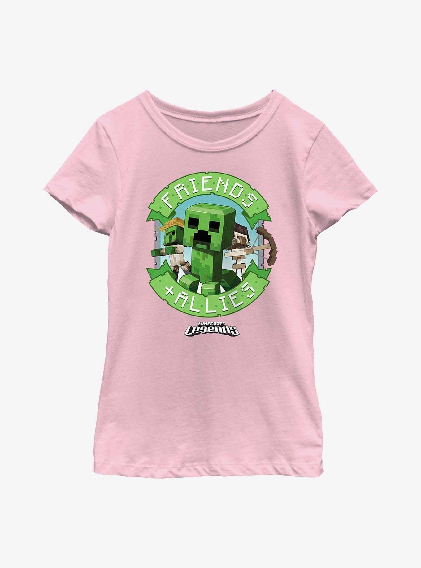 Minecraft Legends Friends & Allies Badge Youth Girls T-Shirt, PINK, hi-res