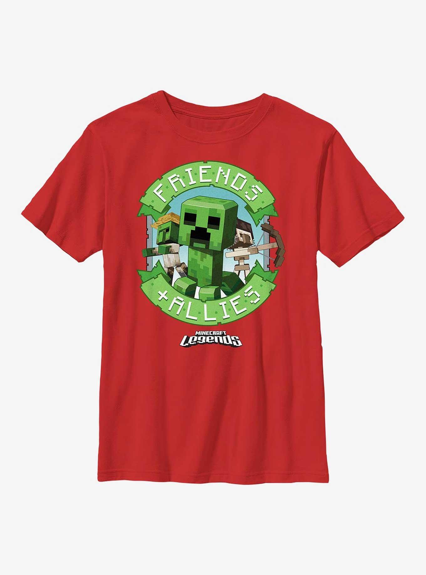Minecraft Legends Friends & Allies Badge Youth T-Shirt, RED, hi-res