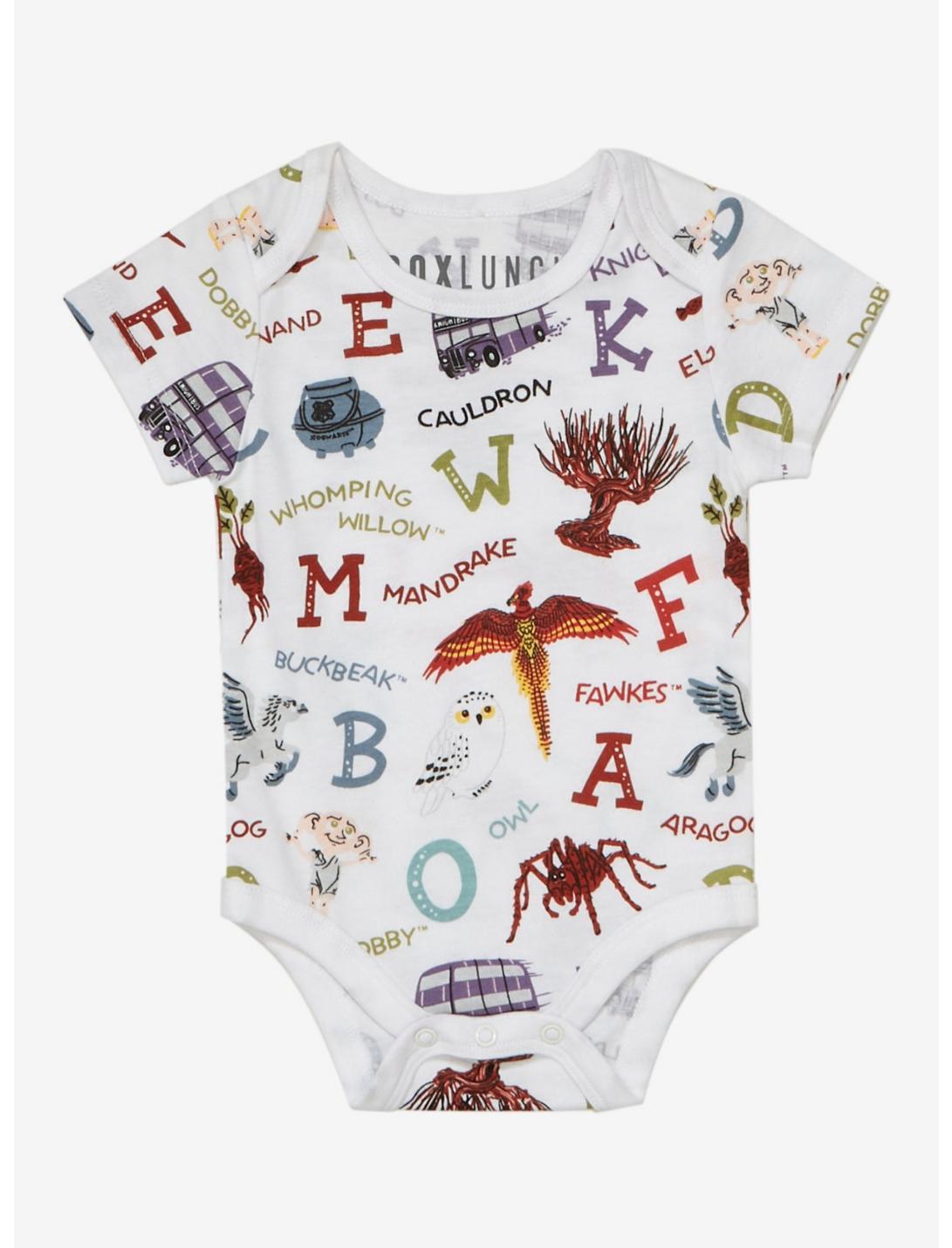 Harry Potter Alphabet Icons Allover Print Infant One-Piece - BoxLunch Exclusive, WHITE, hi-res