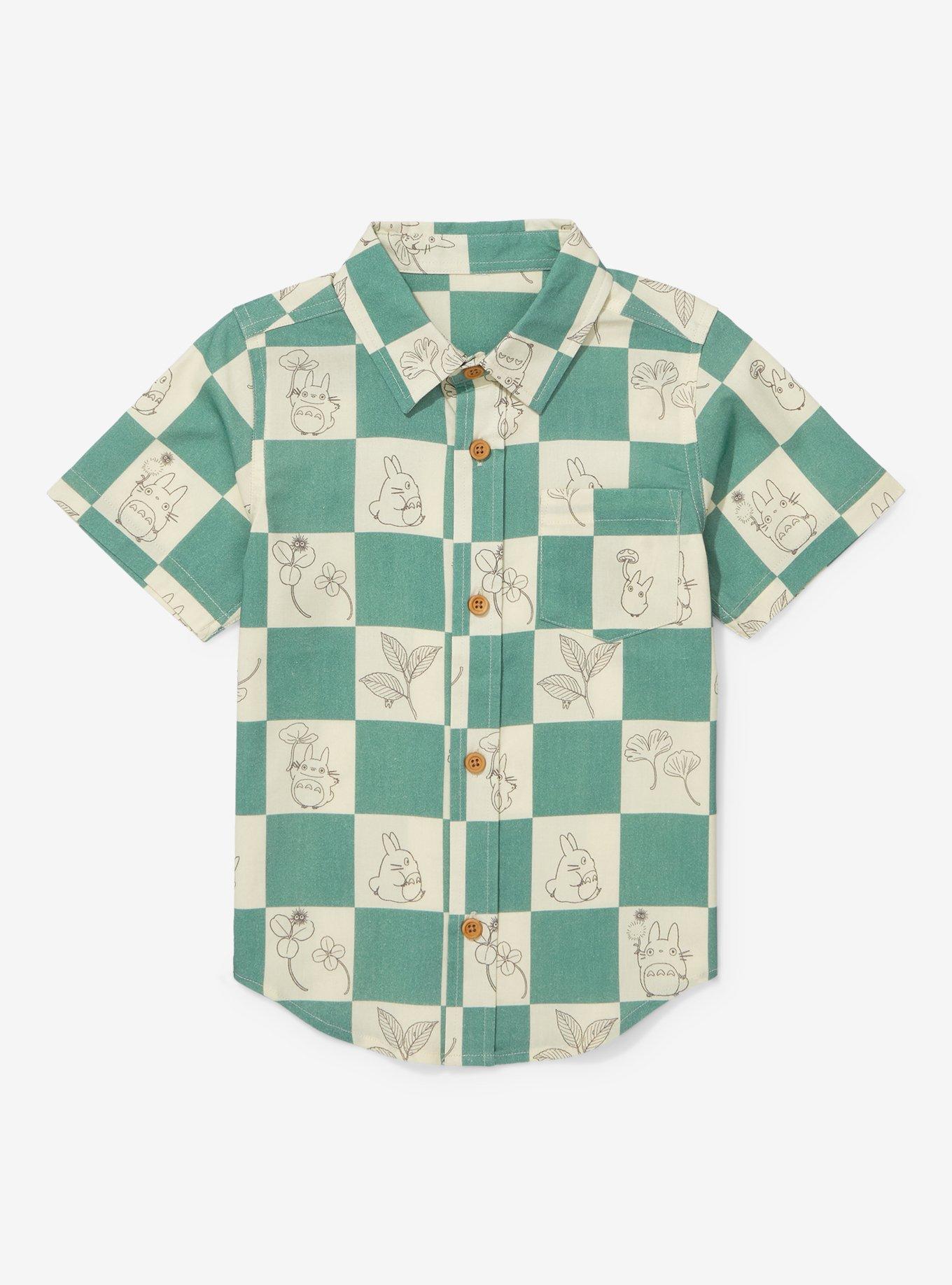Our Universe Studio Ghibli My Neighbor Totoro Checkered Toddler Woven Button-Up - BoxLunch Exclusive, SAGE, hi-res