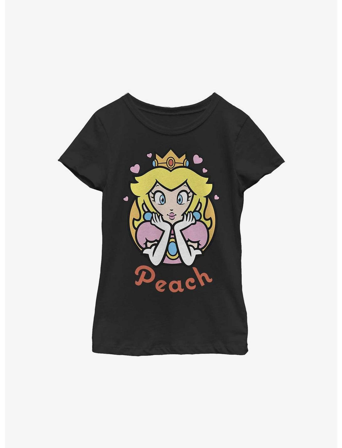Nintendo Mario Princess Peach Hearts Youth Girls T-Shirt, BLACK, hi-res