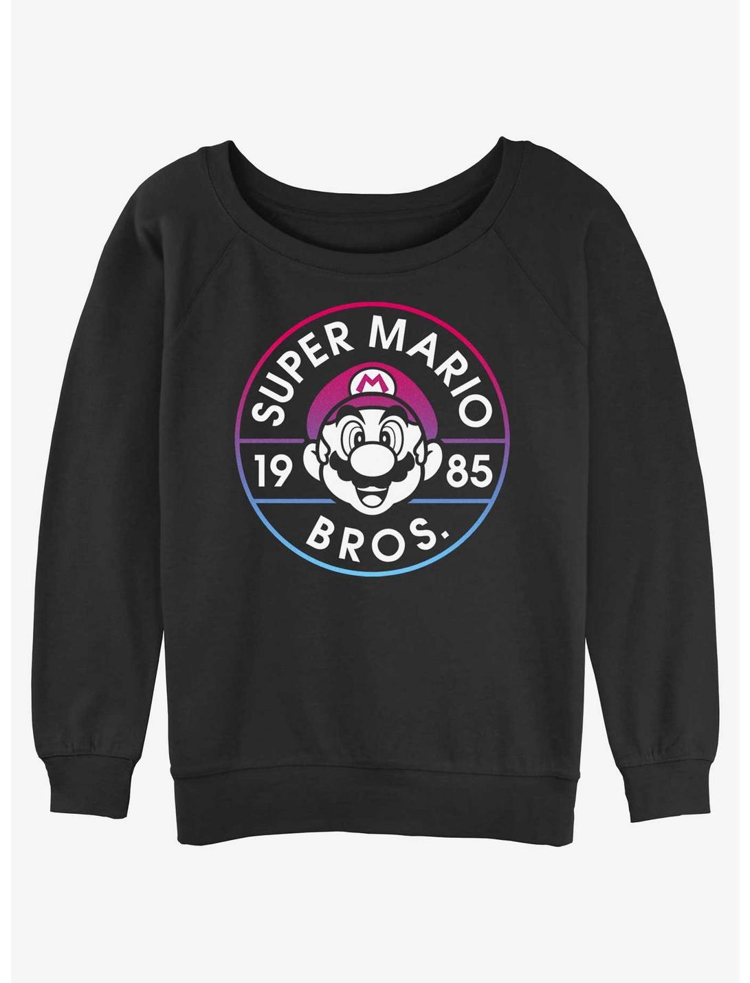 Nintendo Mario 1985 Classic Badge Womens Slouchy Sweatshirt, BLACK, hi-res
