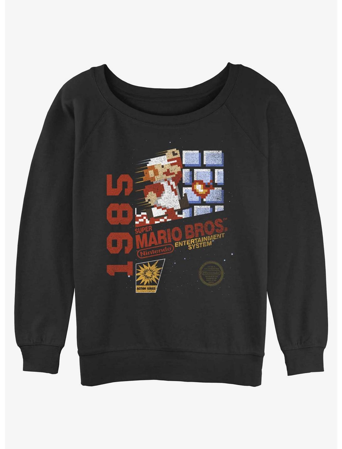 Nintendo Mario 1985 Vintage 8-Bit Bros Womens Slouchy Sweatshirt, BLACK, hi-res