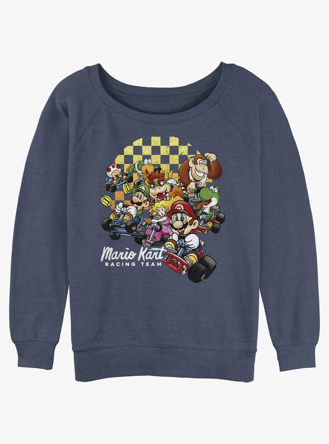 Nintendo Mario Checkered Kart Group Womens Slouchy Sweatshirt, BLUEHTR, hi-res