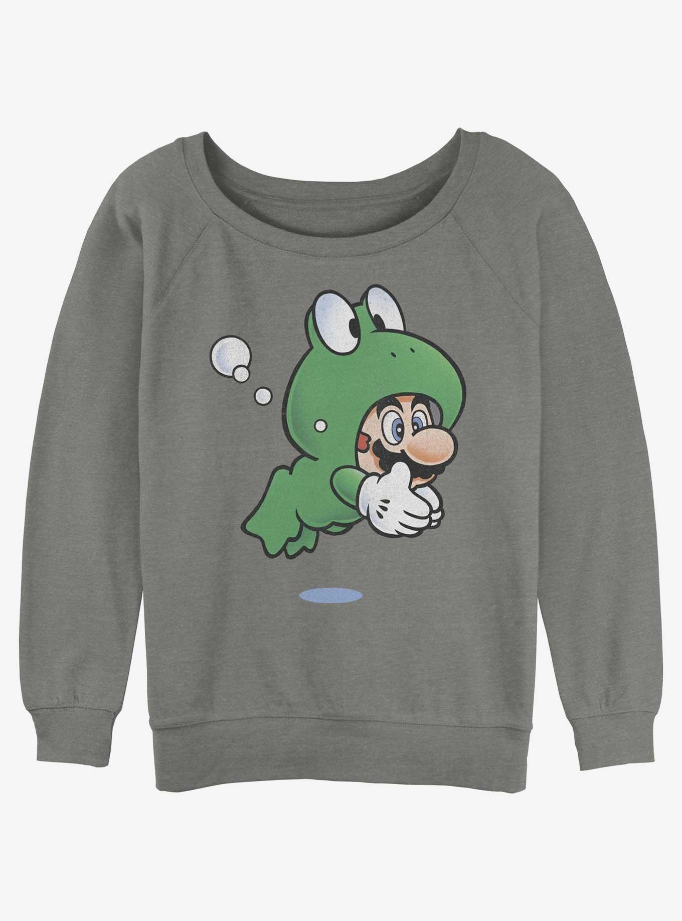 Nintendo Mario Froggy Mario Womens Slouchy Sweatshirt, GRAY HTR, hi-res