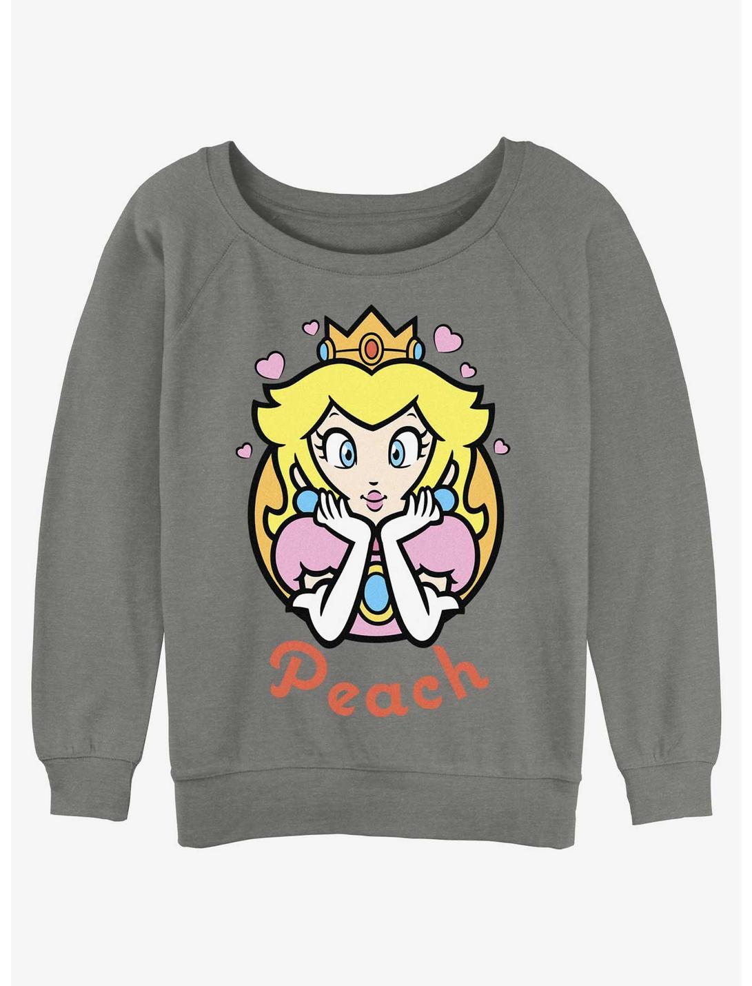 Nintendo Mario Princess Peach Hearts Womens Slouchy Sweatshirt, GRAY HTR, hi-res