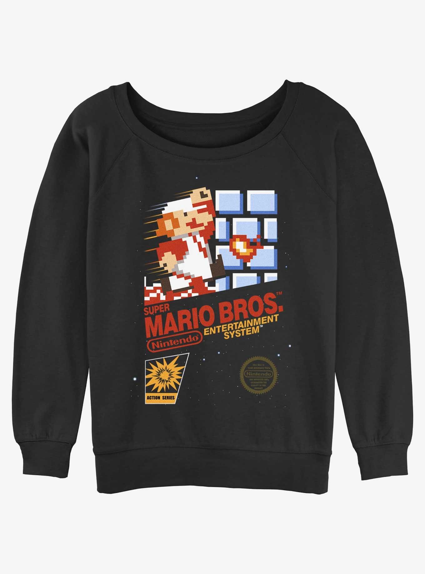 Nintendo Mario Super Mario Bros Retro NES Womens Slouchy Sweatshirt, BLACK, hi-res