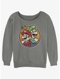 Nintendo Mario Super Mario And Luigi Badge Womens Slouchy Sweatshirt, GRAY HTR, hi-res