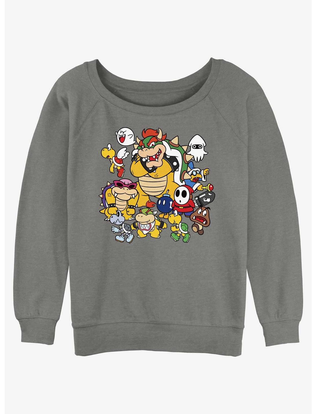 Nintendo Mario Villain Stack Womens Slouchy Sweatshirt, GRAY HTR, hi-res