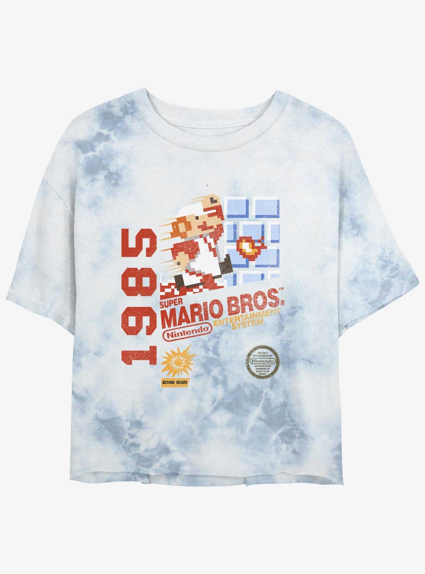 Nintendo Mario 1985 Vintage 8-Bit Bros Tie-Dye Womens Crop T-Shirt, WHITEBLUE, hi-res