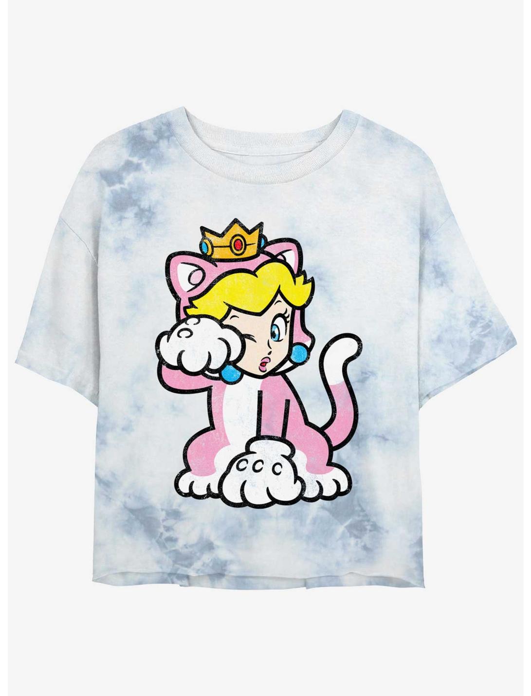 Nintendo Mario Cat Peach Tie-Dye Womens Crop T-Shirt, WHITEBLUE, hi-res