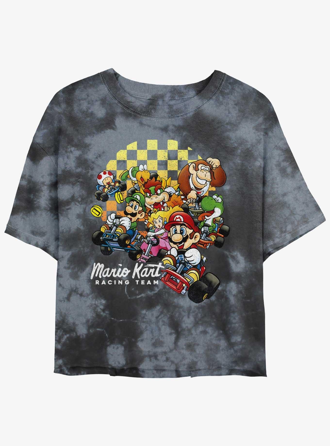 Nintendo Mario Checkered Kart Group Tie-Dye Womens Crop T-Shirt, BLKCHAR, hi-res