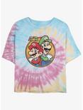 Nintendo Mario Super Mario And Luigi Badge Tie-Dye Womens Crop T-Shirt, BLUPNKLY, hi-res