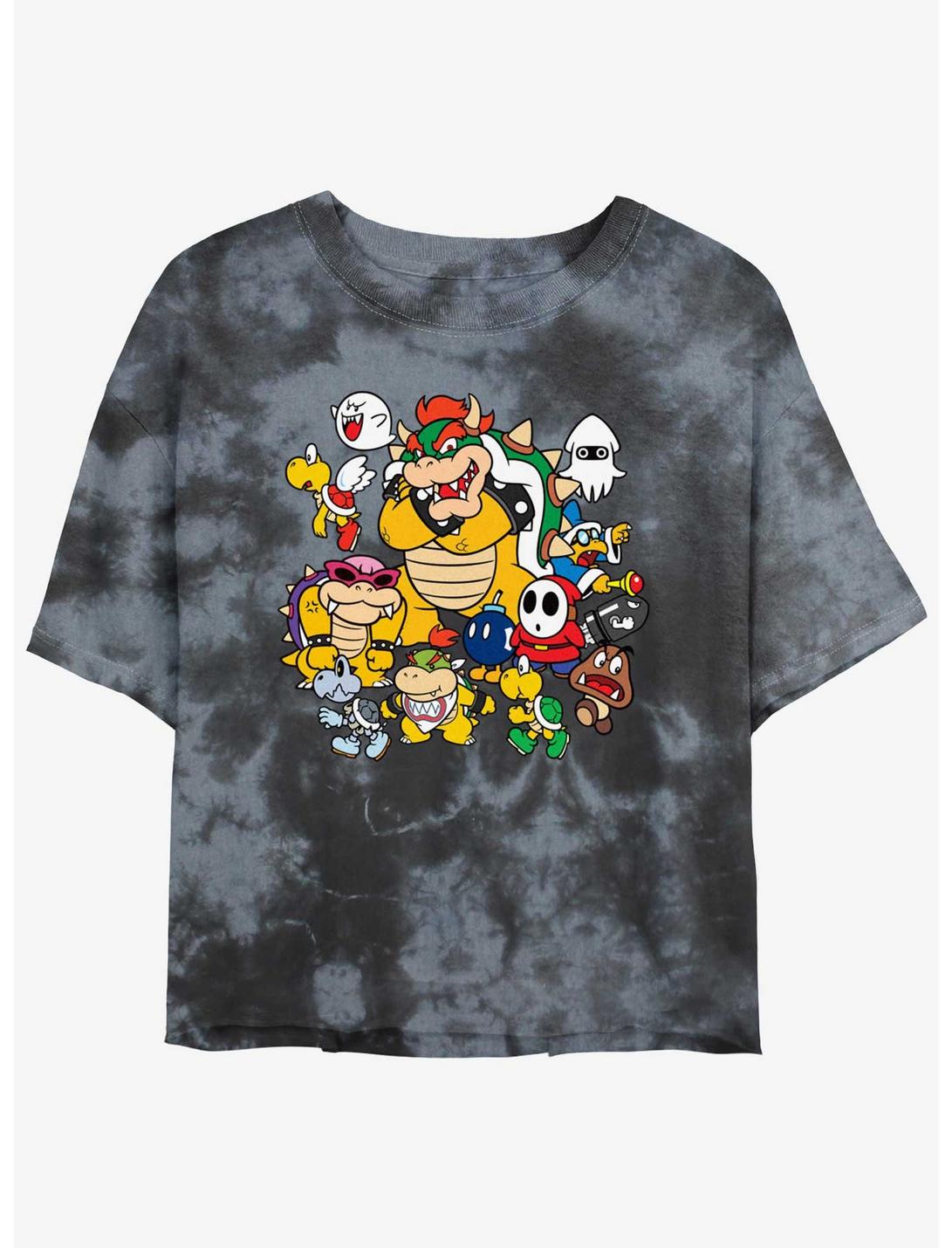 Nintendo Mario Villain Stack Tie-Dye Womens Crop T-Shirt, BLKCHAR, hi-res