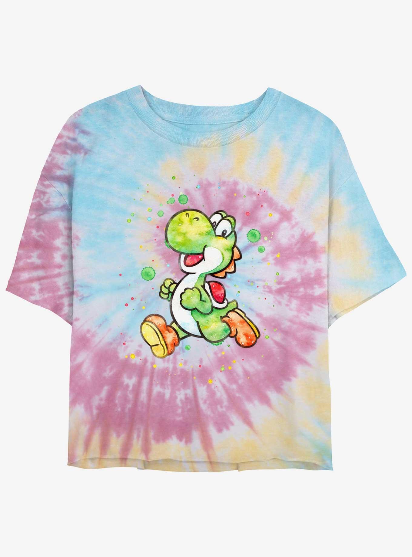 Nintendo Mario Watercolor Yoshi Tie-Dye Womens Crop T-Shirt, BLUPNKLY, hi-res