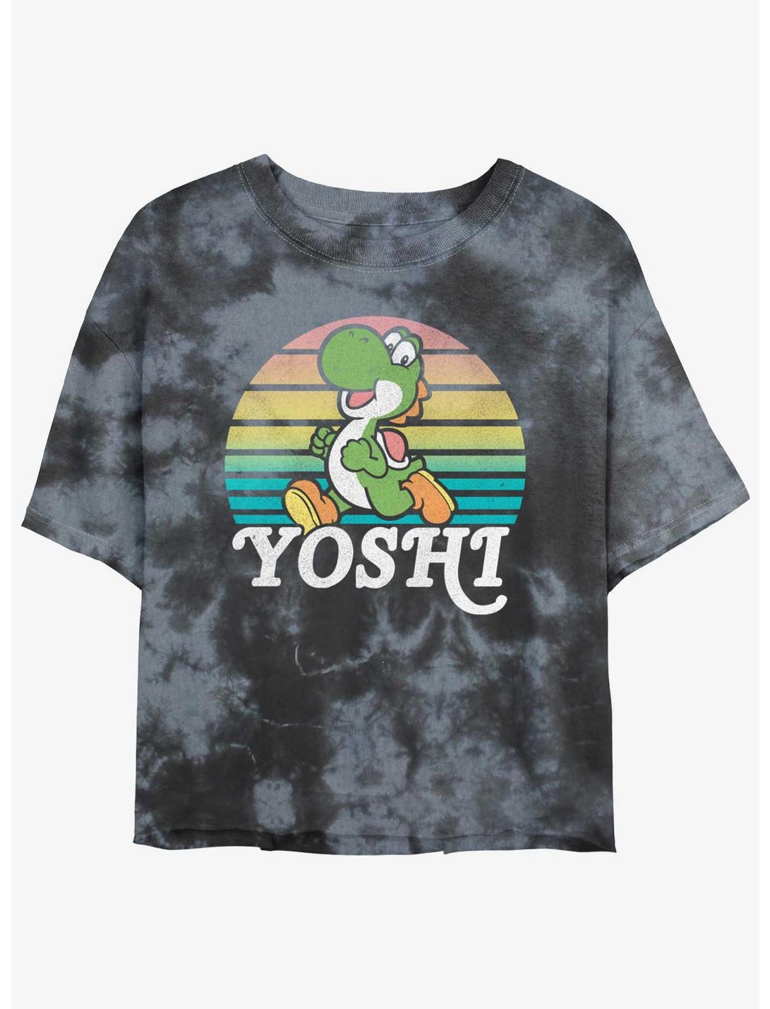 Nintendo Mario Yoshi Run Tie-Dye Womens Crop T-Shirt, BLKCHAR, hi-res