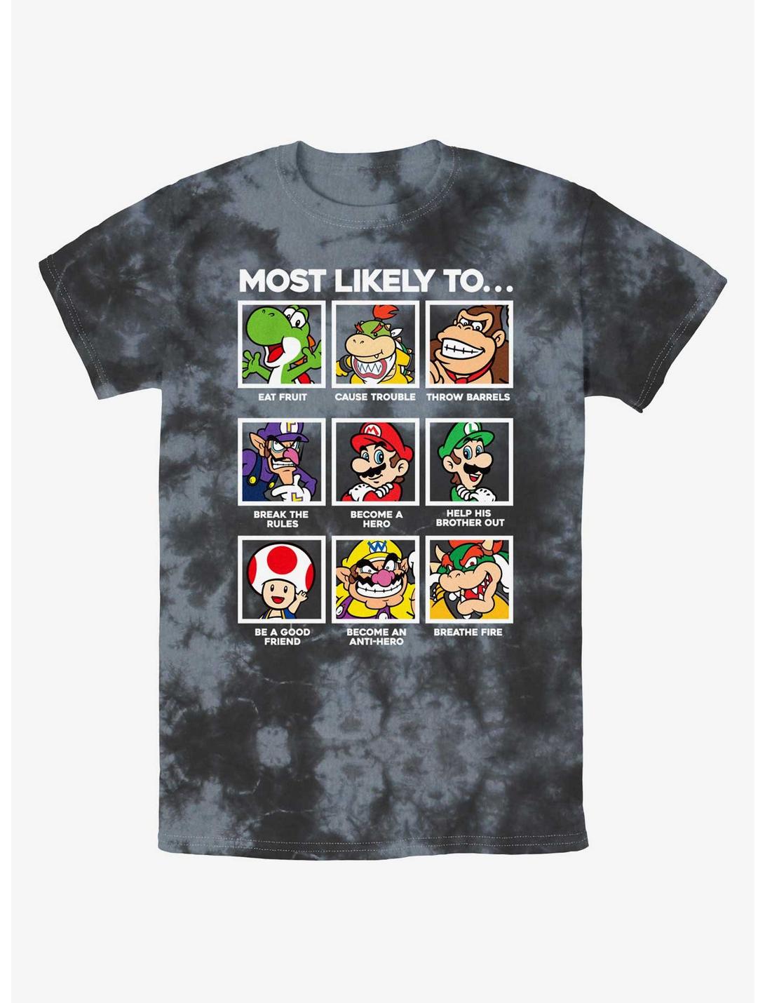 Nintendo Mario Most Likely To Group Tie-Dye T-Shirt, BLKCHAR, hi-res