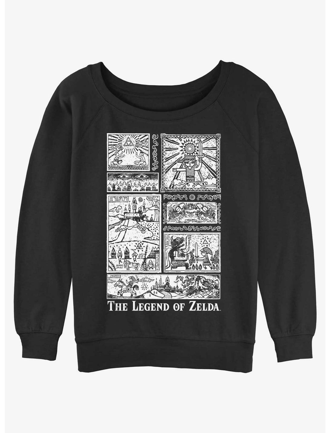 Nintendo The Legend of Zelda Told Glyph Panels Womens Slouchy Sweatshirt, BLACK, hi-res