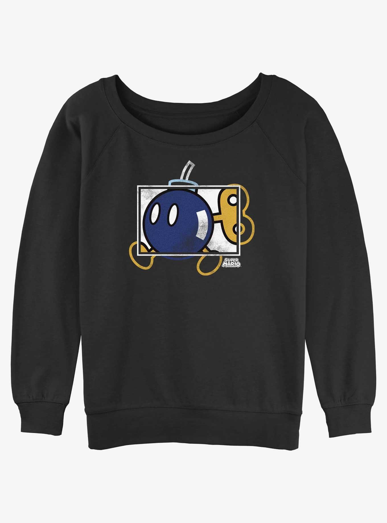 Nintendo Mario Bomb-Hei Box Womens Slouchy Sweatshirt, BLACK, hi-res