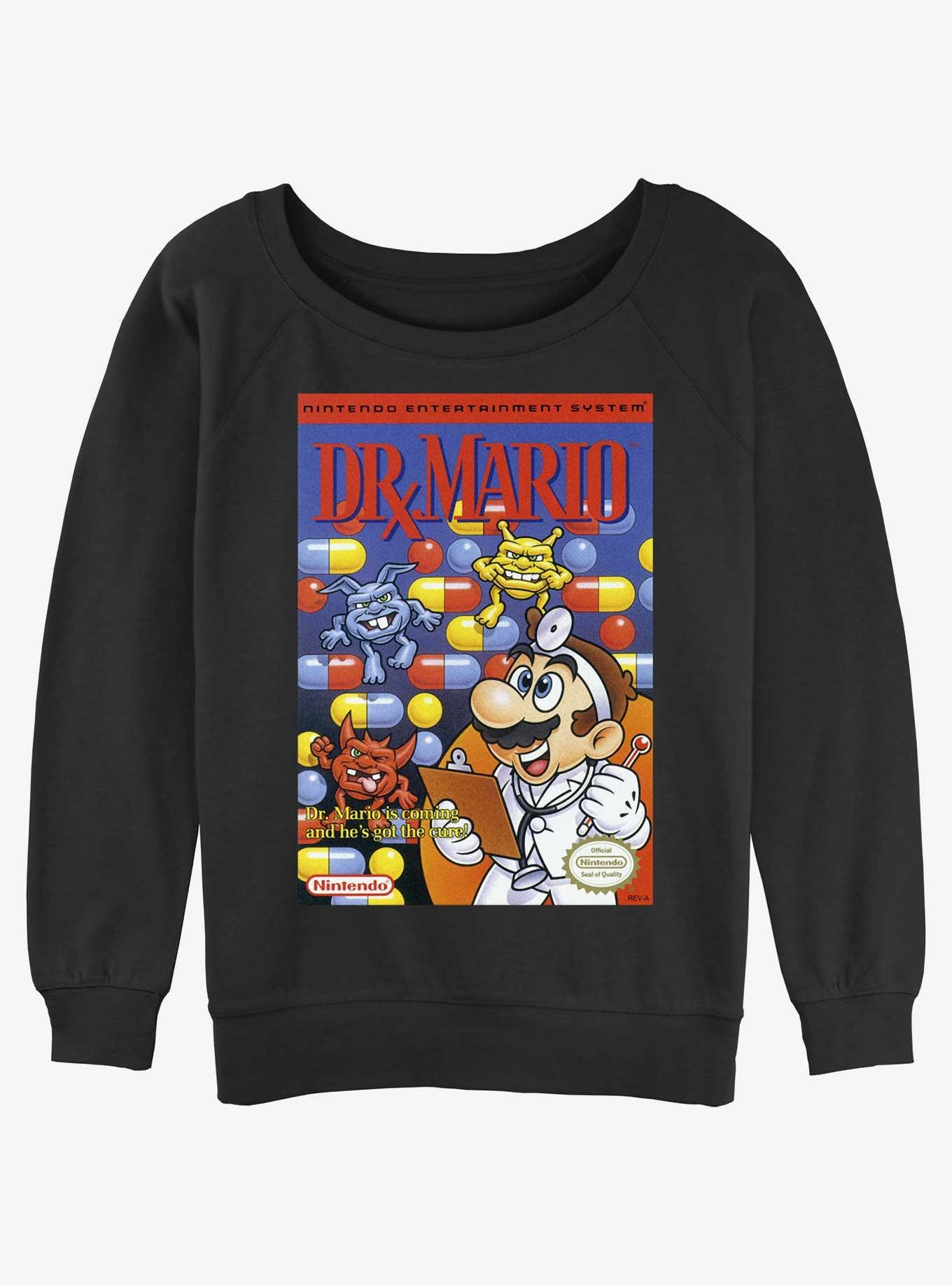 Nintendo Mario Dr. Mario NES Womens Slouchy Sweatshirt, BLACK, hi-res